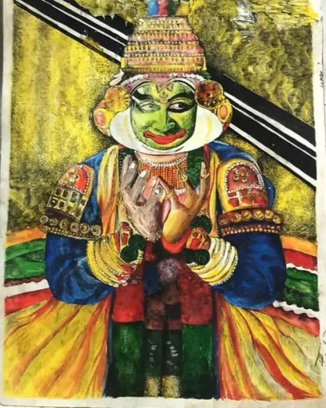 Kathakali Expression (ART-17611-115430) - Handpainted Art Painting - 24in X 24in