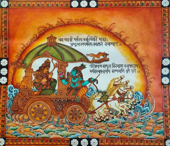 Geethopadesam – The Eternal Call Of Dharma (ART-16453-115551) - Handpainted Art Painting - 42in X 35in
