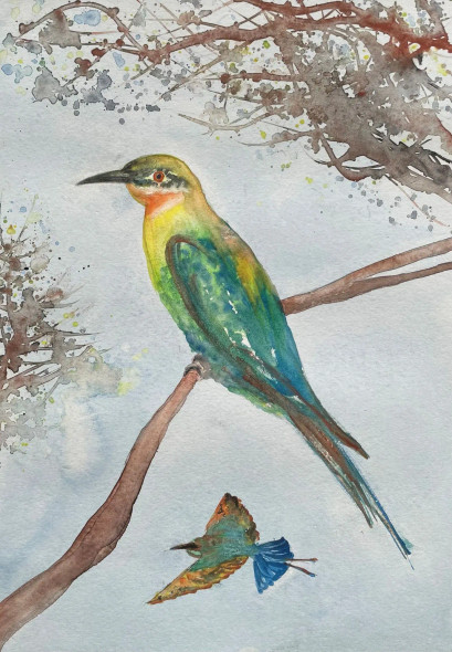 Bird 27 (ART-8841-115538) - Handpainted Art Painting - 8in X 11in