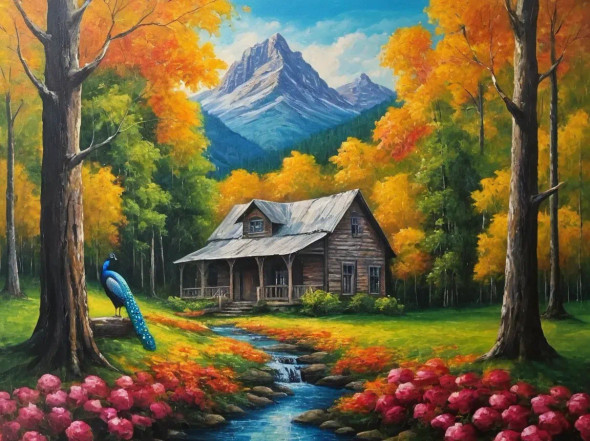View Of Heaven Mountains Forest Landscape Painting (ART-3319-115303) - Handpainted Art Painting - 40in X 30in