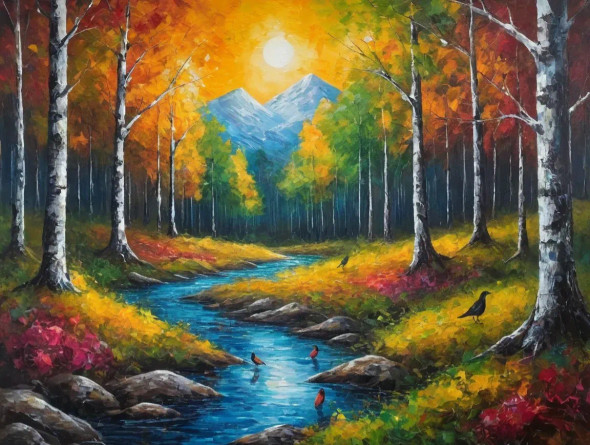 Heaven View Sunrise Mountains Landscape Scenery Painting (ART-3319-115300) - Handpainted Art Painting - 36in X 30in