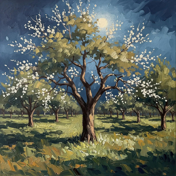 Moonlit Whisper: Earth And Blossom (092428) (PRT-15697-115499) - Canvas Art Print - 60in X 60in