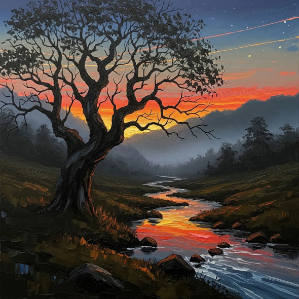 Whispers In The Midnight Current (090900) (PRT-15697-115495) - Canvas Art Print - 60in X 60in