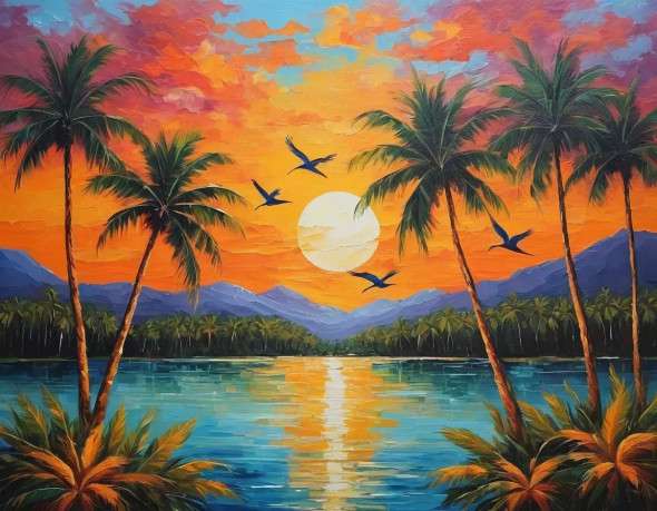 Heaven View Scenery Landscape Painting (ART-3319-115583) - Handpainted Art Painting - 36in X 30in