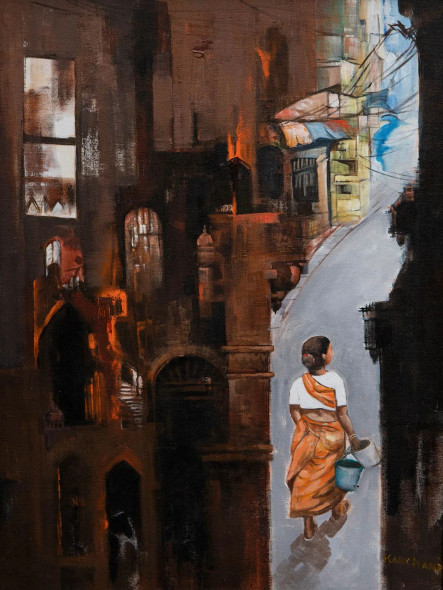 City Evening (ART-17588-115574) - Handpainted Art Painting - 35in X 45in