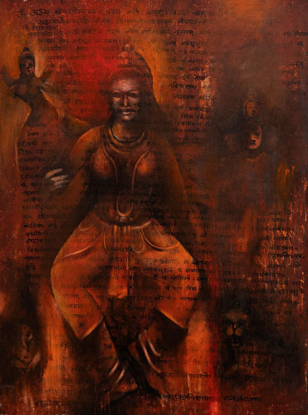 Durga (ART-17588-115567) - Handpainted Art Painting - 34in X 44in