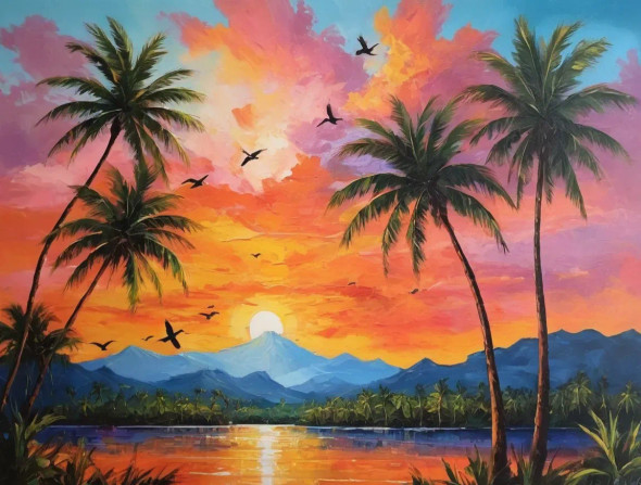 Sunset View Heaven Scenery Landscape Painting (ART-3319-115582) - Handpainted Art Painting - 36in X 30in