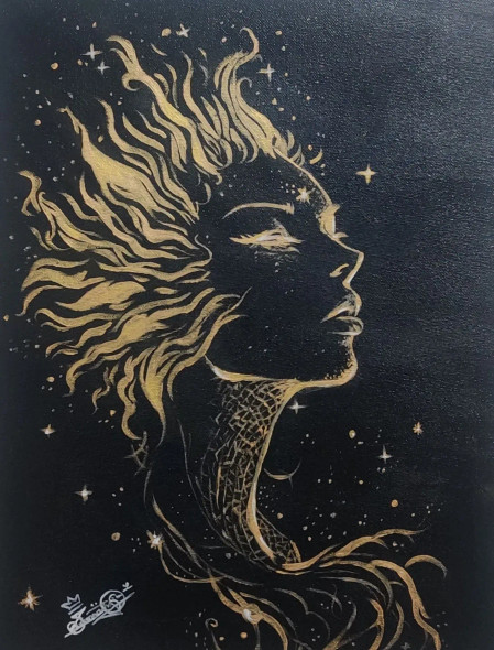 "Golden Dreams Beneath The Stars" ✨ (ART-17639-115584) - Handpainted Art Painting - 12in X 16in