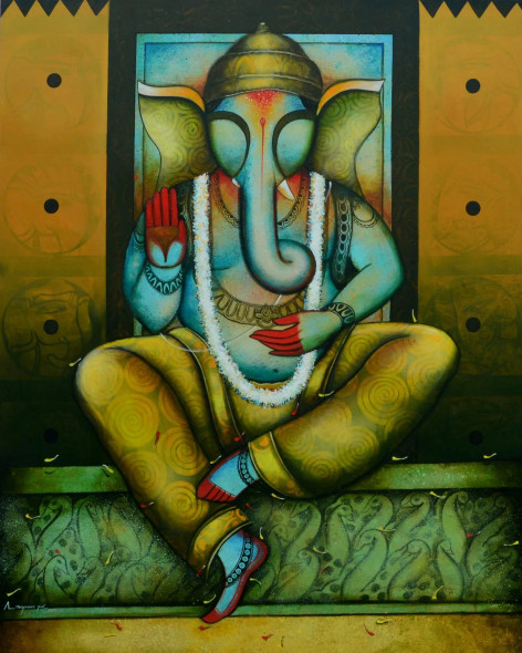 The God Of Wisdom (ART-6351-115597) - Handpainted Art Painting - 48in X 60in