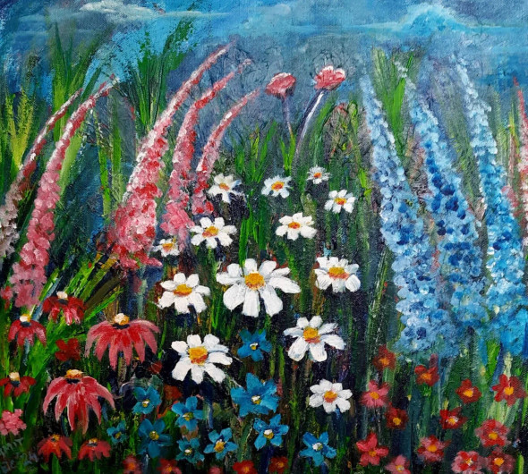 Wildflower 1. (ART-8405-115601) - Handpainted Art Painting - 18in X 16in