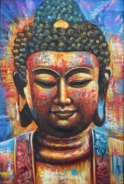Budha Oil Painting By Keshvaa (ART-17615-115616) - Handpainted Art Painting - 12in X 18in