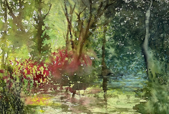 Serenity Around The Pond (PRT-8841-115622) - Canvas Art Print - 30in X 20in