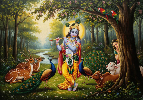 The Eternal Music Of Vrindavan (PRT-15697-115623) - Canvas Art Print - 60in X 42in
