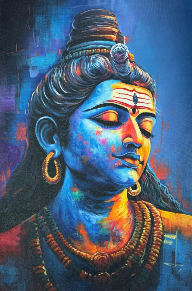Colorful Shivaa Oil Painting By Keshvaa (ART-17615-115646) - Handpainted Art Painting - 24in X 36in