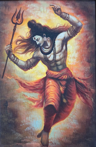 Dancing Shivaa Oil Painting By Keshvaa (ART-17615-115642) - Handpainted Art Painting - 12in X 18in