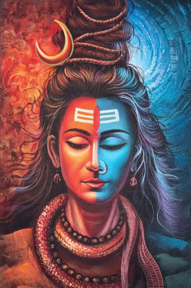 Shivaa And Parvati Oil Painting By Keshvaa (ART-17615-115640) - Handpainted Art Painting - 24in X 36in
