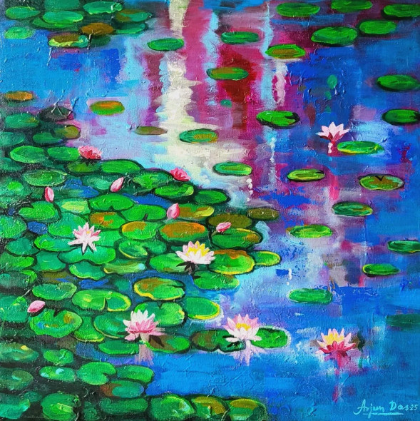 WATER LILY 3 (ART-82-115648) - Handpainted Art Painting - 22in X 22in