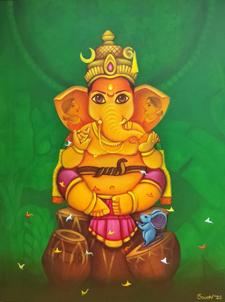 Harmony Of Ganesha (ART-15181-115686) - Handpainted Art Painting - 36in X 48in