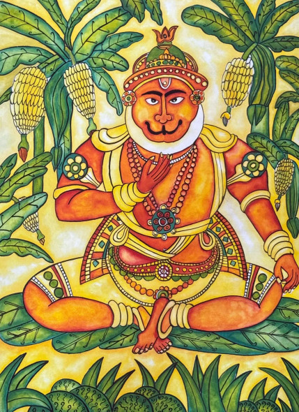 HANUMAN MURAL (ART-1315-115732) - Handpainted Art Painting - 22in X 30in