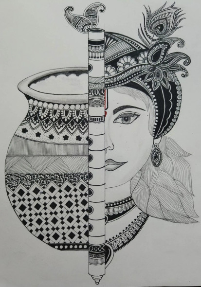 Krishna – Eternal Harmony (ART-17673-115629) - Handpainted Art Painting - 11in X 13in