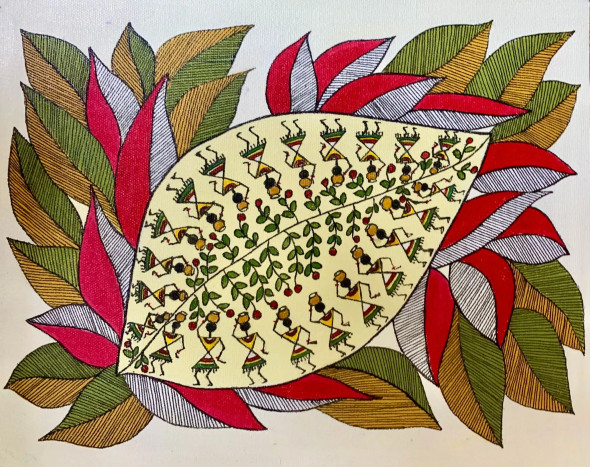 Leaves Art (ART-17605-115741) - Handpainted Art Painting - 16in X 12in