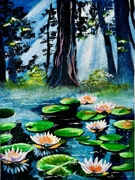 Flowers In Forest (ART-17676-115636) - Handpainted Art Painting - 9in X 12in