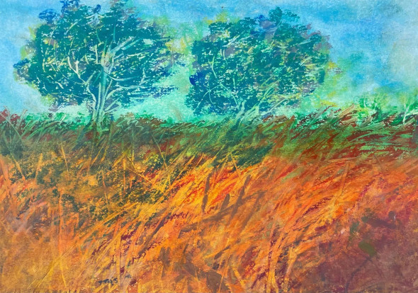 Trees Facing Wind (ART-8841-115749) - Handpainted Art Painting - 11in X 8in