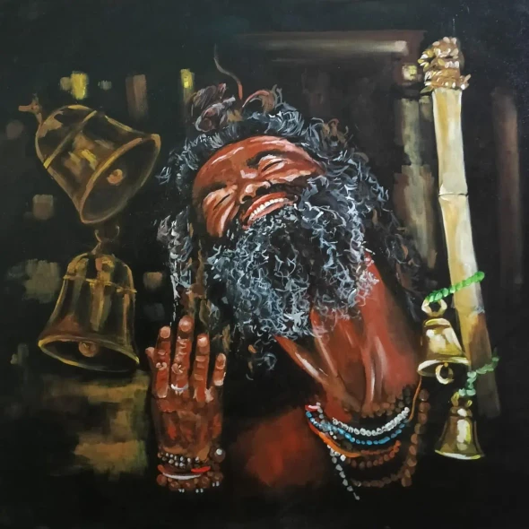 Sadhu – Devotion Beyond Religion | Acrylic Painting On Canvas (24" X 24") (ART-3674-115785) - Handpainted Art Painting - 24in X 24in