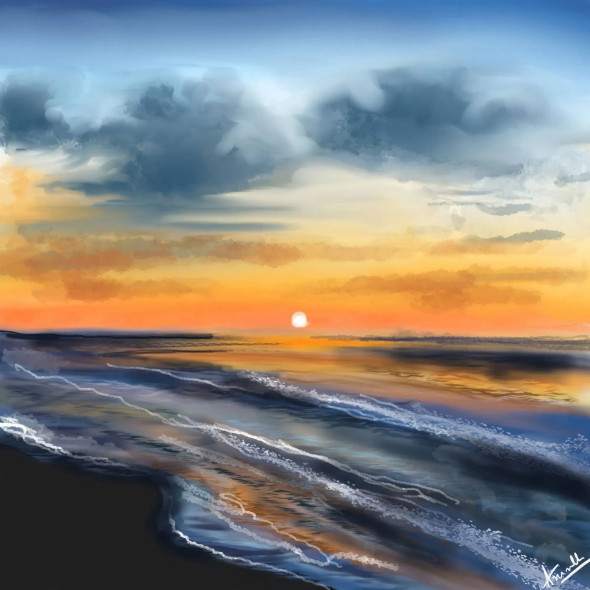 Tranquil Sunset At Tarkarli Beach (PRT-17631-115694) - Canvas Art Print - 24in X 24in