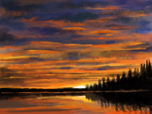 "Twilight Over Kerala’s Backwaters" (PRT-17631-115691) - Canvas Art Print - 18in X 14in