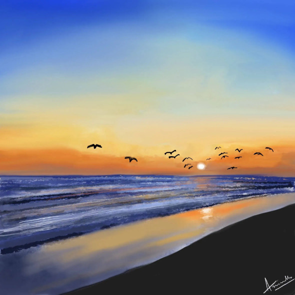 "Wings Over The Waves Of Goa" (PRT-17631-115693) - Canvas Art Print - 18in X 18in