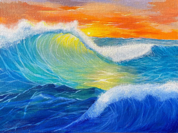 “ Eternal Wave ” (ART-17709-115827) - Handpainted Art Painting - 18in X 12in