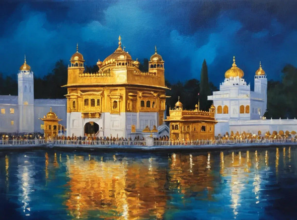 Golden Temple Painting (ART-3319-113863) - Handpainted Art Painting - 48in X 36in