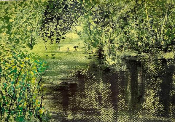 Foliage (ART-8841-115897) - Handpainted Art Painting - 14in X 10in