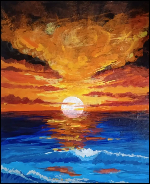 Sea During Sunset (ART-17701-115890) - Handpainted Art Painting - 10in X 12in