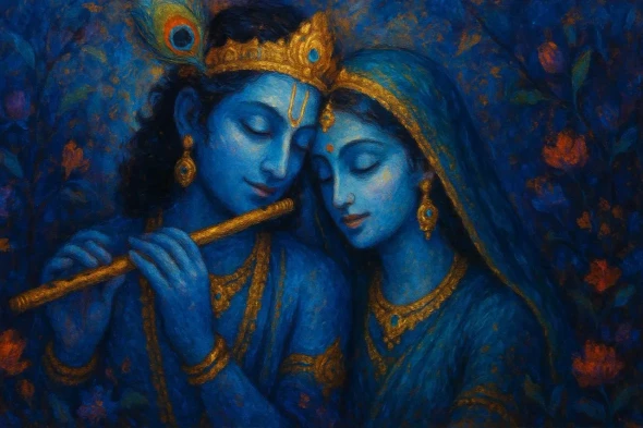 The Divine Radha Krishna Painting (ART-3319-114297) - Handpainted Art Painting - 36in X 24in