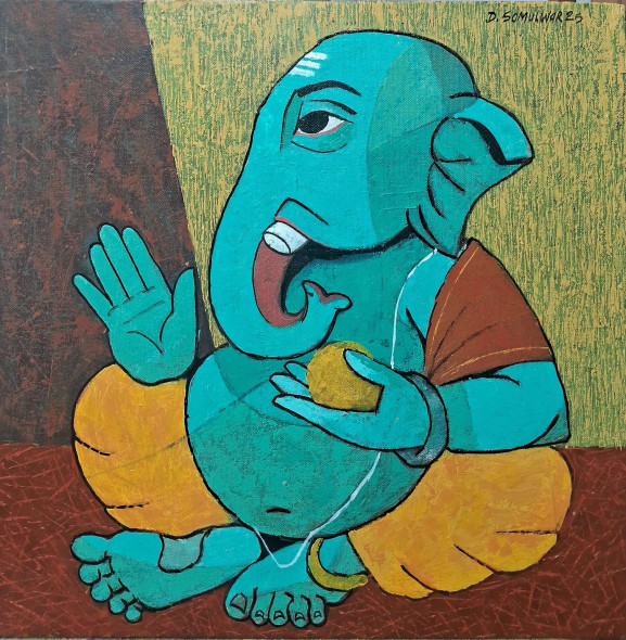 GANESHA (ART-15553-115953) - Handpainted Art Painting - 18in X 18in