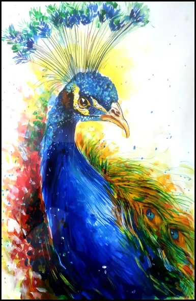 Peacock 01 (ART-17701-115806) - Handpainted Art Painting - 11in X 16in