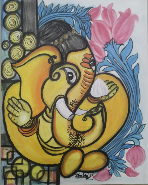 Ganeshay 2 (ART-17479-115964) - Handpainted Art Painting - 18in X 24in