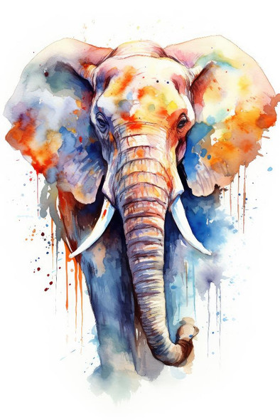 Abstract Colourful Elephant (PRT_16033) - Canvas Art Print - 21in X 32in