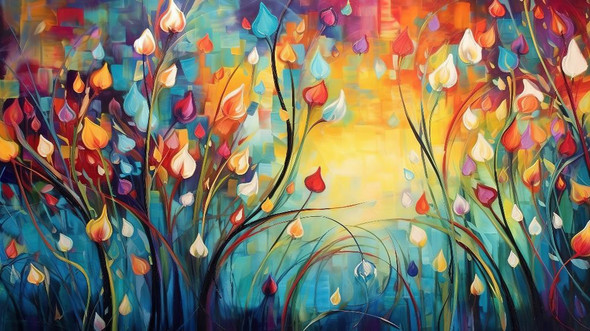 Floral Painting (PRT_16036) - Canvas Art Print - 32in X 18in