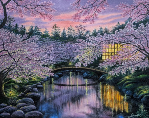 Enchanted Evening By The River (ART-17713-115970) - Handpainted Art Painting - 31in X 24in