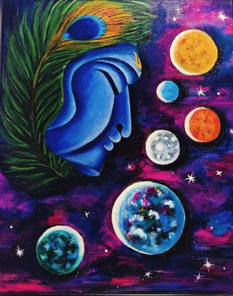 Cosmic Vishnu – The Eternal Preserver (ART-17655-115817) - Handpainted Art Painting - 18in X 22in