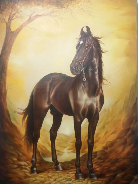The Guardian Of The Golden Path (ART-2078-116017) - Handpainted Art Painting - 36in X 48in