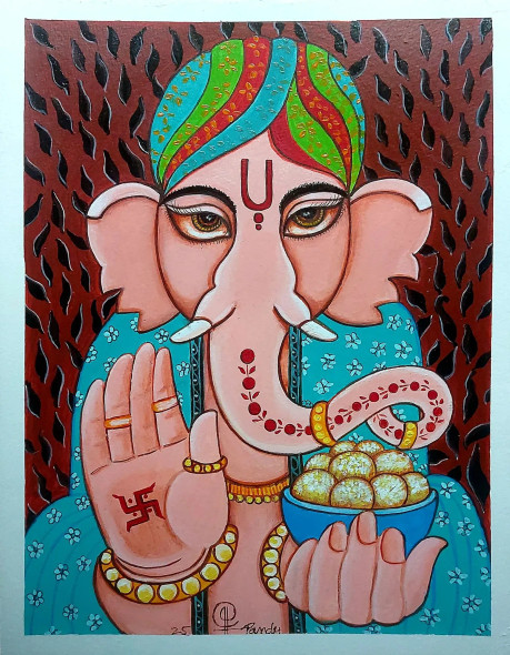 Gajmukh (ART-16963-116000) - Handpainted Art Painting - 12in X 18in