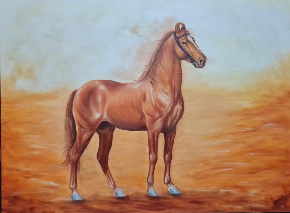 Golden Stallion In The Desert Light (ART-2078-116013) - Handpainted Art Painting - 48in X 36in