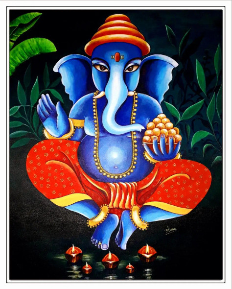 Gajanan (ART-16963-115995) - Handpainted Art Painting - 30in X 36in