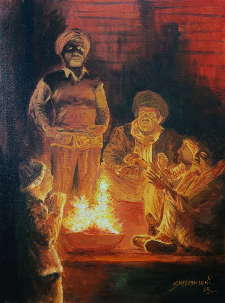 Winter Warmth (ART-8116-116067) - Handpainted Art Painting - 18in X 24in