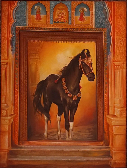 Stallion Prince In The Sacred Archway (ART-2078-116016) - Handpainted Art Painting - 36in X 48in