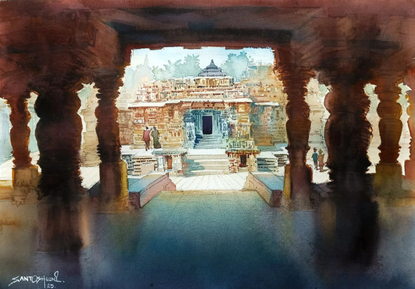 Channakeshav Temple 2 (ART-8116-116075) - Handpainted Art Painting - 19in X 13in
